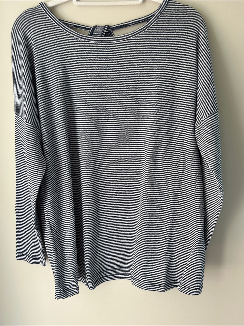 Soft Surroundings Striped Long Sleeve Knit Top - Navy & White